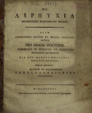 De asphyxia dissertatio inauguralis medica