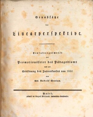 Grundsätze der Linearperspective : Einladungsschrift