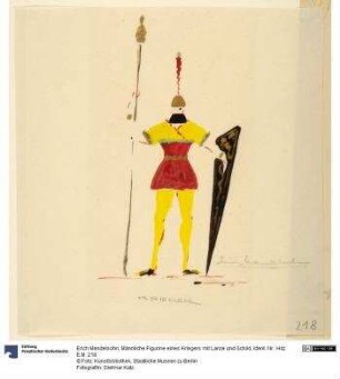 Männliche Figurine eines Kriegers mit Lanze und Schild