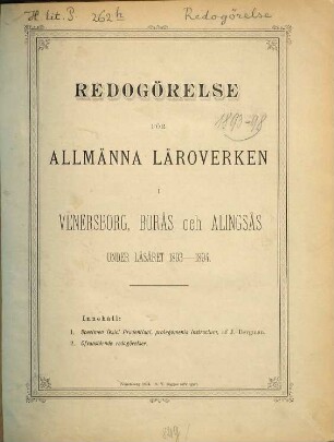 Redogörelse för Allmänna Läroverken i Vänersborg, Borås och Alingsås : under läsåret .... 1893/94