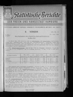 Der Flugverkehr des Flughafens Hamburg-Fuhlsbüttel im Mai 1958 : Lfd. Nr. 32