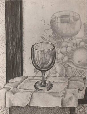 Stillleben Glas auf Tischtuch