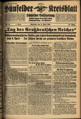 Erste Ausgabe vom Mittwoch, den 06. April 1938.