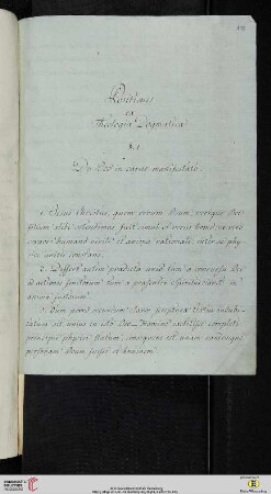 Thesensammlung: Positiones ex Theologia Dogmatica. §. I. De Deo in carne manifestato