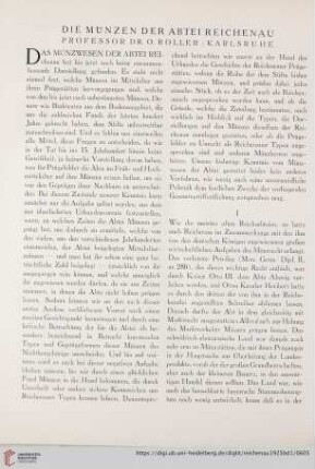 Die Münzen der Abtei Reichenau