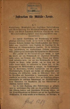 Instruction für Militär-Aerzte