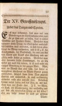 Der XV. Gewissensscrupel. Ueber das Tanzen und Spielen