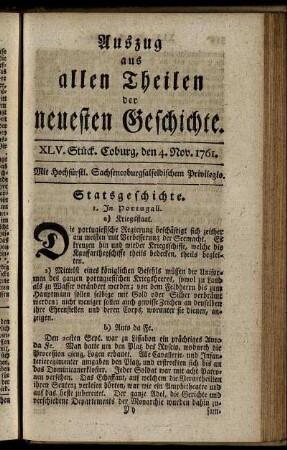 XLV. Stück. Coburg, den 4. Nov. 1761.