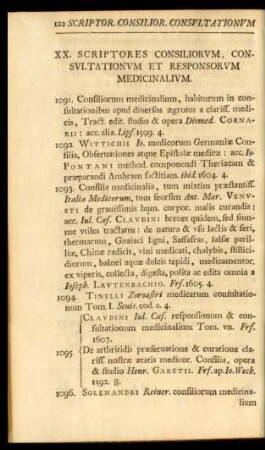 XX. Scriptores consiliorum, consultationum et responsorum medicinalium