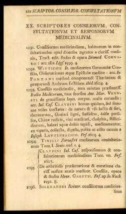 XX. Scriptores consiliorum, consultationum et responsorum medicinalium