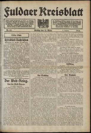 Erste Ausgabe vom Freitag, den 12. März 1915.