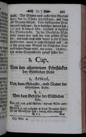 1. Articul. Von dem Gebothe, und Natur der Göttlichen Liebe.