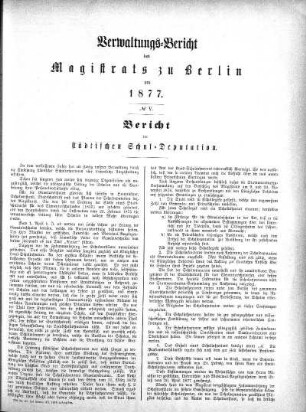 No. V. Bericht der städtischen Schul-Deputation