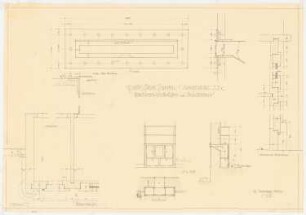 Haus Jansen, Berlin-Grunewald: Briefkasten und Gardinenschrank: Grundriss, Schnitt, Aufriss Innenfront 1:10, horizontaler und vertikaler Schnitt, Aufriss Außenfront 1:1