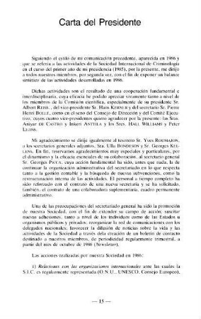 15-18, Carta del Presidente