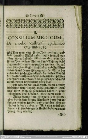 II. Consilium Medicum, de morbo castrensi epidemico Anni 1734. & 1735.