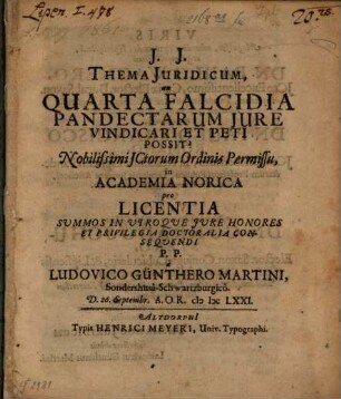 Thema iuridicum an quarta falcidia pandectarum iure vindicari et peti possit ...
