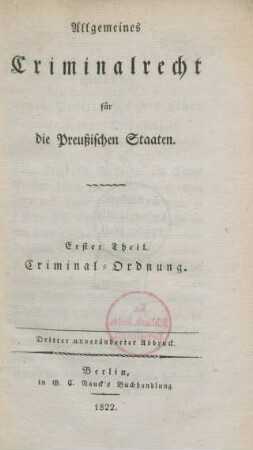 Theil 1: Criminal-Ordnung