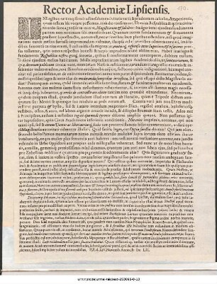 Rector Academiæ Lipsiensis : In Legibus earumq[ue] firmitudinesalutem civitatis verti ... P,P, d. XIV, Novemb. Anno M DC LII