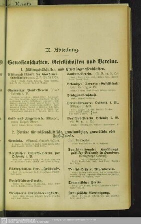 IX. Abteilung. Genossenschaften, Gesellschaften und Vereine