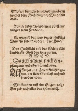Dancksagung nach empfangener gab oder schanckhung.
