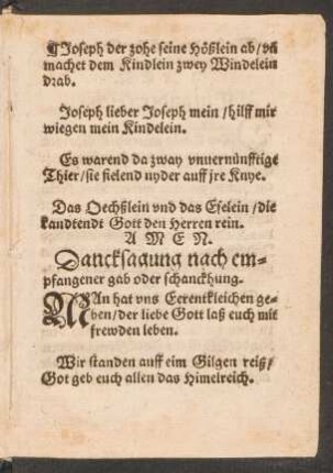 Dancksagung nach empfangener gab oder schanckhung.