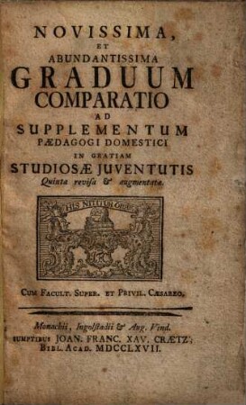 Novissima, Et Abundantissima Graduum Comparatio : Ad Supplementum Paedagogi Domestici In Gratiam Studiosae Juventutis