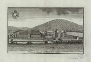 Ansicht des Château de Dave, Belgien, Kupferstich, um 1720 : Vue du Chateau de Dave à la meuse / Rem. le Loup fec. - [S.l.] , [ca. 1720]. - 1 Kunstbl. : Kupferst. ; 23 x 14 cm
