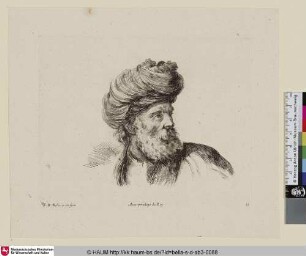 [Kopfstudie eines Orientalen mit Turban im Dreiviertelprofil; Tête de Turc, coiffée de turban ...; Study of the head of a Turk ...] ]