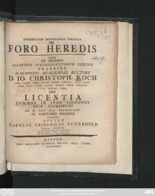 Dissertatio Inavgvralis Ivridica De Foro Heredis