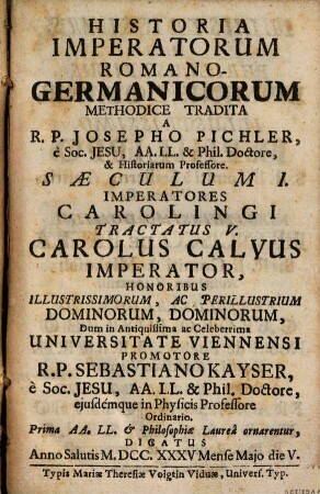 Historia Imperatorum Romano-Germanicorum : Saeculum I. Imperatores Carolingi, Tractatus V. Carolus Calvus Imperator