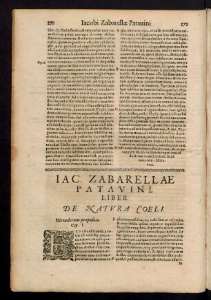Iac. Zabarellae Patavini, Liber De Natura Coeli.