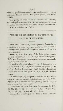 Problème sur les courbes du quatrieme ordre.