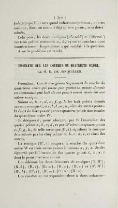Problème sur les courbes du quatrieme ordre.