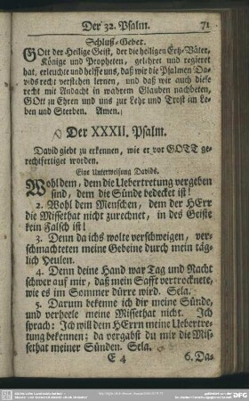 Der XXXII. Psalm : David giebt zu erkennen, wie er vor Gott gerechtfertiget worden