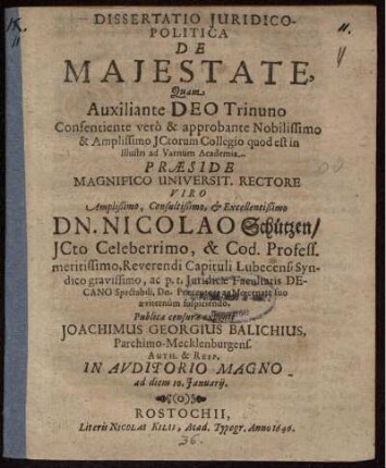 Dissertatio Iuridico-Politica De Maiestate