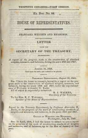 Report of Prof. Alexander D. Bache, superintendent of weights and measures for 1846 - 47