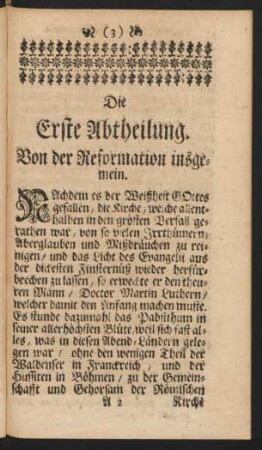 Die Erste Abtheilung. Von der Reformation insgemein.