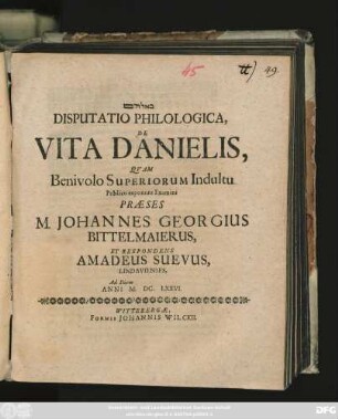 Disputatio Philologica, De Vita Danielis