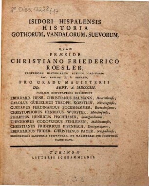 Isidori Hispalensis Historia Gothorum, Vandalorum, Suevorum