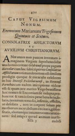 Caput Vigesimum Nonum. Encomium Marianum Trigesimum Quintum et Sextum. Consolatrix Afflictorum Et Auxilium Christianorum.