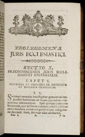Sectio I. Præcognoscenda Juris Ecclesiastici Universalis.