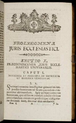 Sectio I. Præcognoscenda Juris Ecclesiastici Universalis.