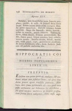 Hippocratis Coi De Morbis Popularibus. Liber III.