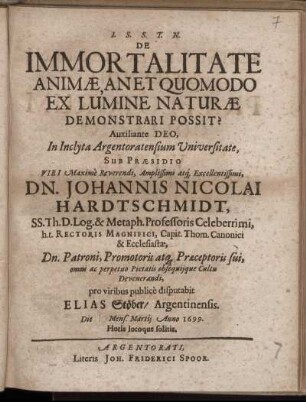 De Immortalitate Animae, An Et Quomodo Ex Lumine Naturae Demonstrari Possit?