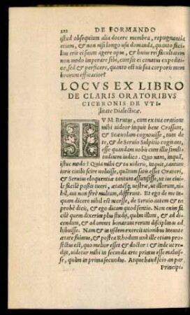 Locus Ex Libro De Claris Oratoribus Ciceronis De Utiliate Dialecticae.