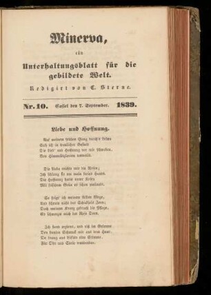 Minerva, Nr. 10, 7. September 1839