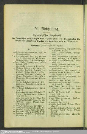 VI. Abtheilung. Einwohnerverzeichnis : VI. Abtheilung. Alphabetisches Verzeichniß der sämmtlichen selbstständigen....