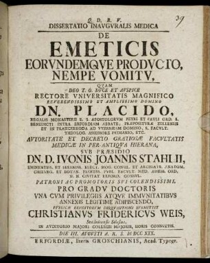 Dissertatio Inauguralis Medica De Emeticis Eorundemque Producto, Nempe Vomitu
