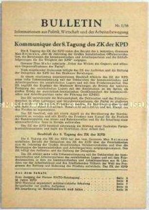Illegales Informationsblatt der KPD "Bulletin" u.a. mit einem Kommuniqué der 8. Tagung des ZK der KPD